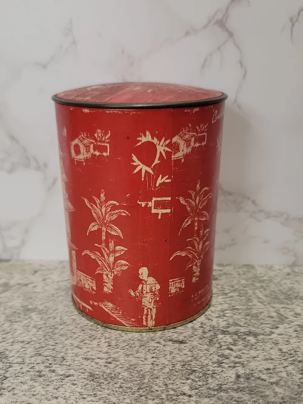Super Rare Vintage Constant Comment Red Tea Container with Pagoda Art